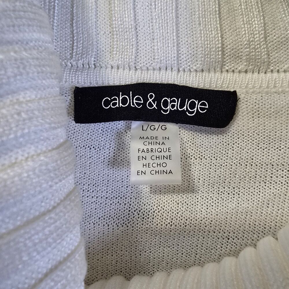 Cable & Gauge Pullover Sweater Large Ivory Cowl Draped Neck Ribbed Cuff  Hem - Picture 2 of 6